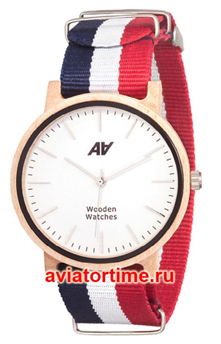  AA Wooden Watches Maple Nato Blue-White-Red