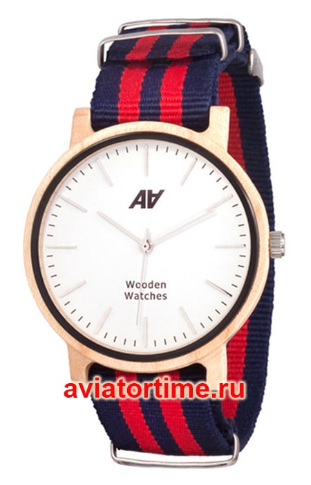  AA Wooden Watches Maple Nato Red-Blue