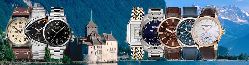 Швейцарские часы на фоне швейцарских гор.